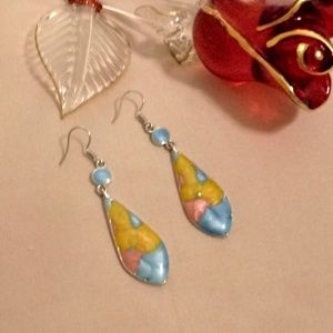 NWOT Fashion Enamel Earrings Blue,Coral & Yellow